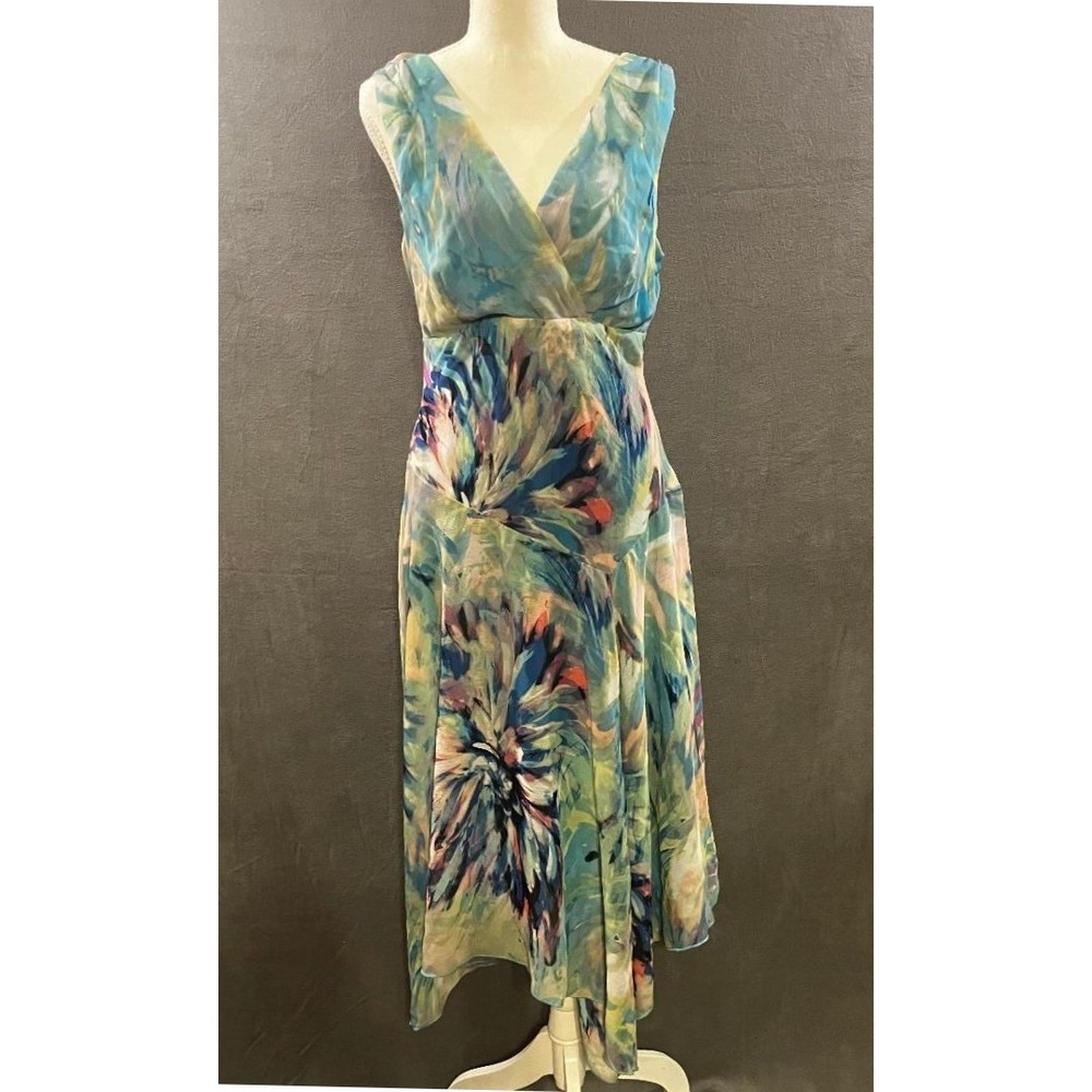 NWT Rabbit Rabbit Rabbit Sz 12 Midi Dress Jade Floral Chiffon Handkerchief Hem